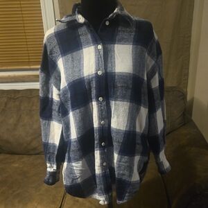 Zara Navy and White Plaid Flannel Shirt Size M